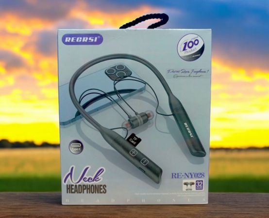 REGRSI RE-NY028 Neckband Earphone with Bluetooth connectivity, ergonomic design, superior sound quality, and noise isolation, ideal for hands-free calls, music streaming, and active lifestyles.